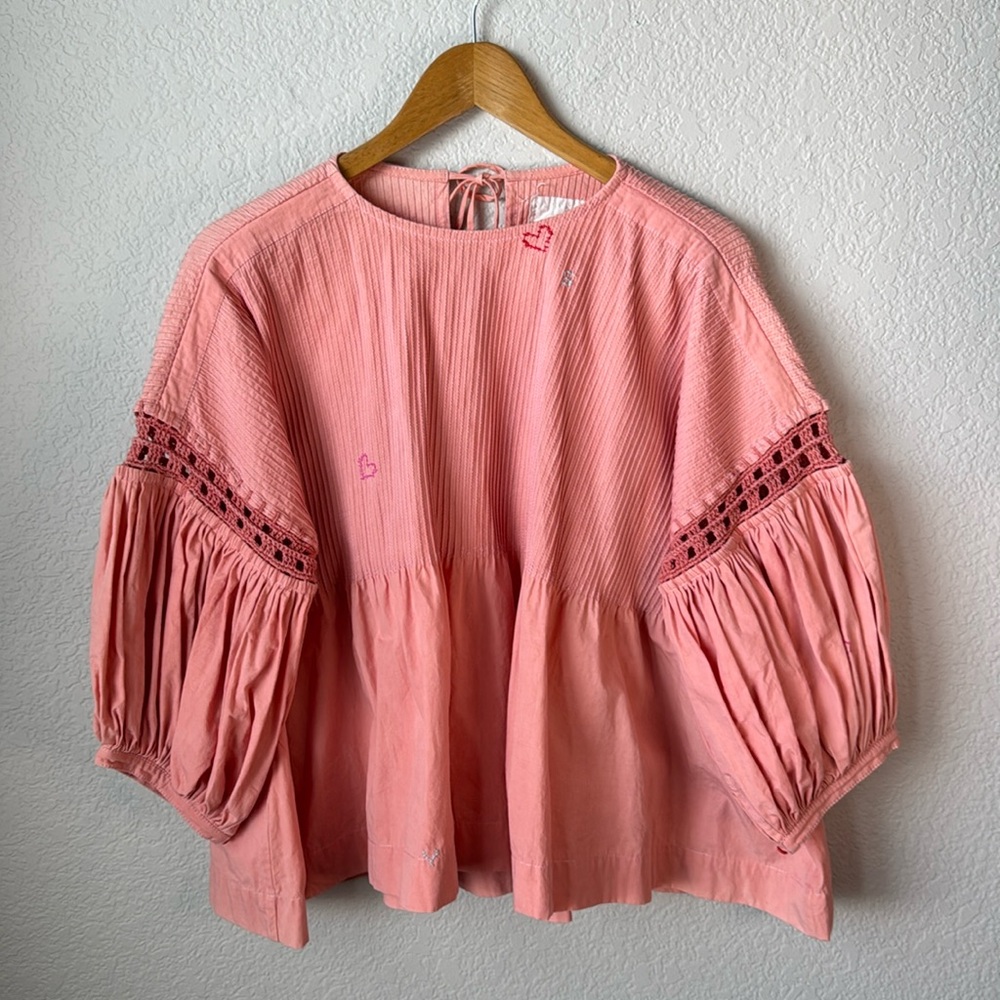 Story mfg. Amelia Top - Ancient Pink Cross Stitch 100% Organic Cotton Sz S